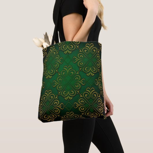 GROEN EN GOUD IERSE KELTISCHE KNOPEN TOTE BAG (Dichtbij)