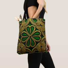 GROEN EN GOUD IERSE KELTISCHE KNOPEN TOTE BAG