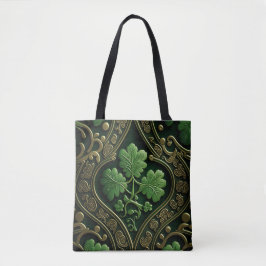 GROEN EN GOUD IERSE KELTISCHE KNOPEN TOTE BAG