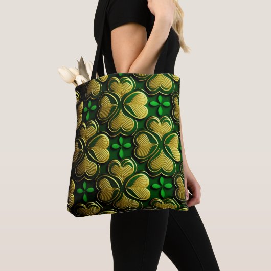 GROEN EN GOUD IERSE KELTISCHE KNOPEN TOTE BAG (Dichtbij)