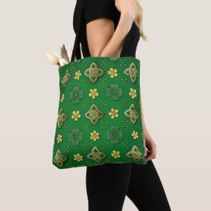 GROEN EN GOUD IERSE KELTISCHE THEMA SCÈNES TOTE BAG