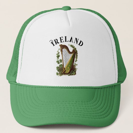 Groen en Goud Irish Harp Custom Trucker Pet (Voorkant)
