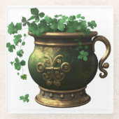 GROEN EN GOUD IRISH POT VAN SCHAMROCKS EN VINES GLAZEN ONDERZETTER (Voorkant)