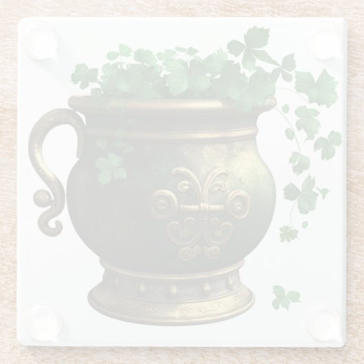 GROEN EN GOUD IRISH POT VAN SCHAMROCKS EN VINES GLAZEN ONDERZETTER (Achterkant)