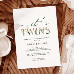 Groen en Goud It's Twins Baby Shower Kaart