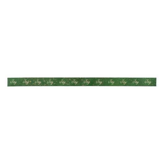 Groen en Goud Joy Christmas Wrapping Ribbon Satijnen Lint (Voorkant)
