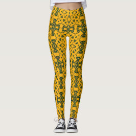 Groen en Goud Kantachtig Kaleidoscoop Patroon #1 Leggings