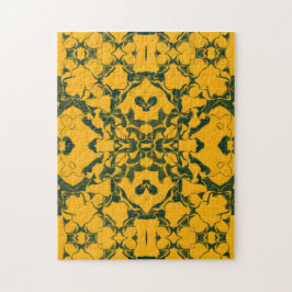 Groen en Goud Kantachtig Kaleidoscoop Patroon Legpuzzel