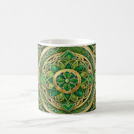 Groen en Goud Keltische Knots & Gestileerde Bloeme Koffiemok