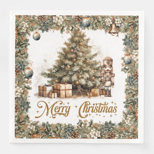  groen en goud Kerst Notenkrakerboom Servet (Voorkant)