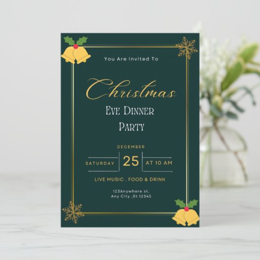 Groen en Goud Kerstavond Party Kaart (Staand voorkant)