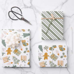 Groen en Goud Kerstfeest Inpakpapier Vel
