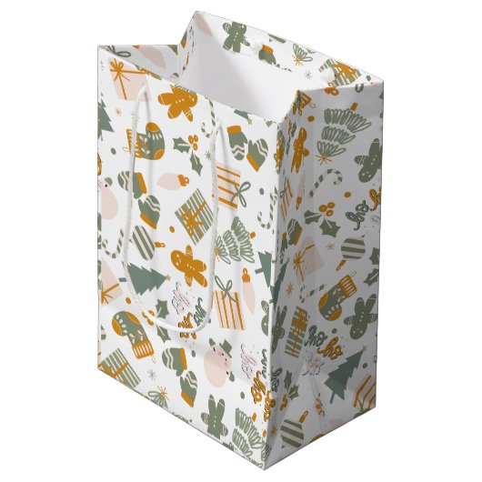 Groen en Goud Kerstfeest Medium Cadeauzakje (Voorkant Gekanteld)