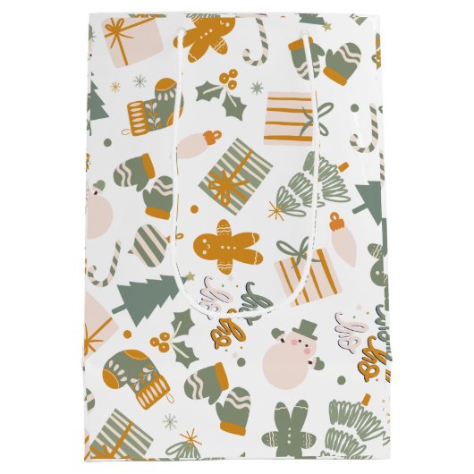 Groen en Goud Kerstfeest Medium Cadeauzakje (Achterkant)