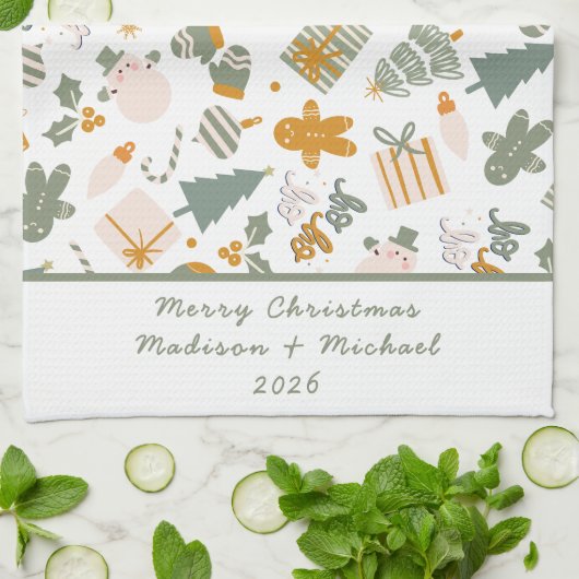 Groen en Goud Kerstfeest Theedoek (Gevouwen)