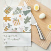 Groen en Goud Kerstfeest Theedoek (Quarter Fold)