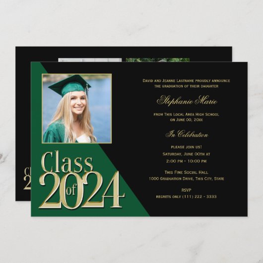 Groen en goud, klasse 2023 Multi-Photo Kaart (Voorkant / Achterkant)