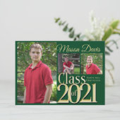 Groen en Goud Klasse van 2021 Foto Afstuderen Kaart (Staand voorkant)