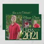 Groen en Goud Klasse van 2021 Foto Afstuderen Kaart (Voorkant / Achterkant)