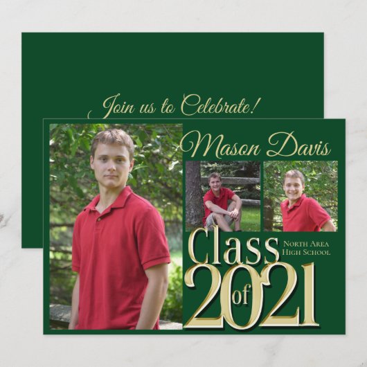 Groen en Goud Klasse van 2021 Foto Afstuderen Kaart (Voorkant / Achterkant)