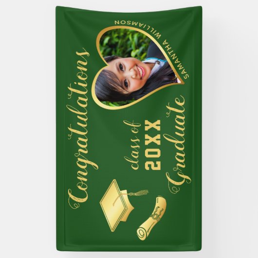 Groen en Goud Klasse van 2025 Afstuderen Foto Spandoek (Verticaal)