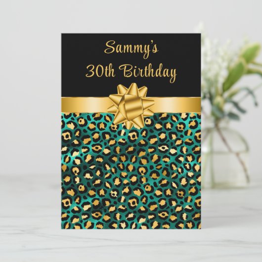 Groen en Goud Leopard Print Verjaardagsfeest Kaart (Staand voorkant)