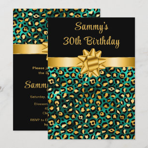 Groen en Goud Leopard Print Verjaardagsfeest Kaart