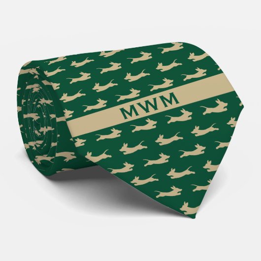 Groen en goud lopende teckel stropdas (Opgerold)