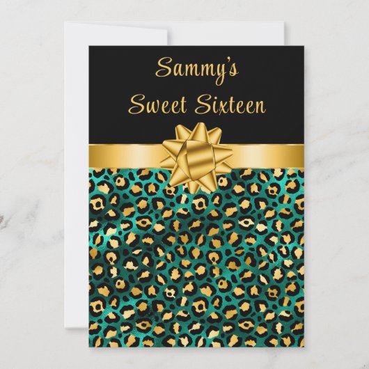 Groen en Goud Luipaard Print Sweet Sixteen Kaart (Voorkant)