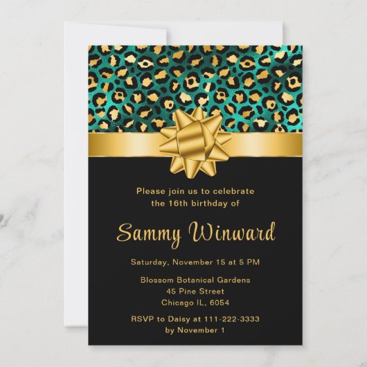 Groen en Goud Luipaard Print Sweet Sixteen Kaart (Achterkant)