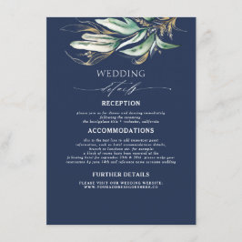 Groen en Goud Marine Blauw Bruiloft Details Informatiekaartje