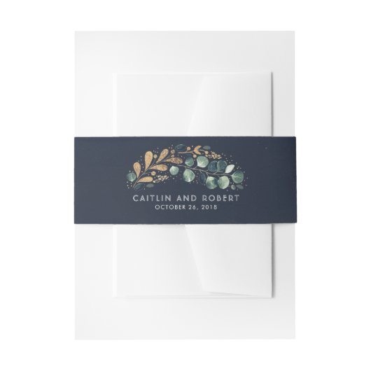 Groen en Goud Marine Blauw Bruiloft Uitnodigingen Wikkel (Voorkant Voorbeeld)