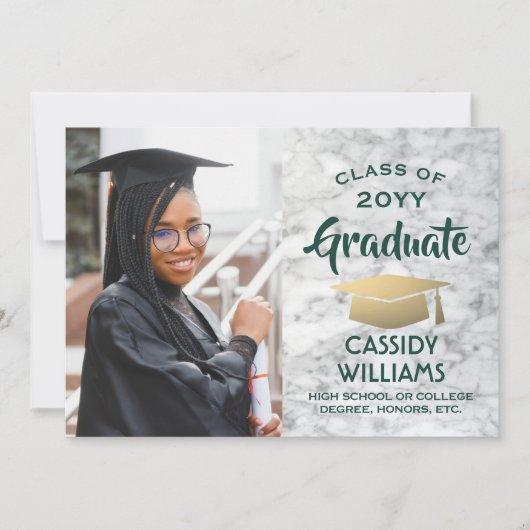 Groen en Goud Marmer Class Jaar Afstuderen Foto Kaart (Voorkant)