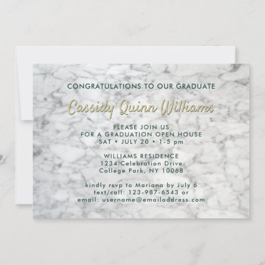 Groen en Goud Marmer Class Jaar Afstuderen Foto Kaart (Achterkant)