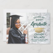 Groen en Goud Marmer Class Jaar Afstuderen Foto Kaart (Voorkant)