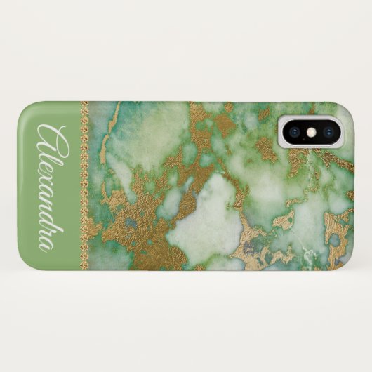 Groen en Goud Marmer Elegant Girly Case-Mate iPhone Case (Achterkant (horizontaal))
