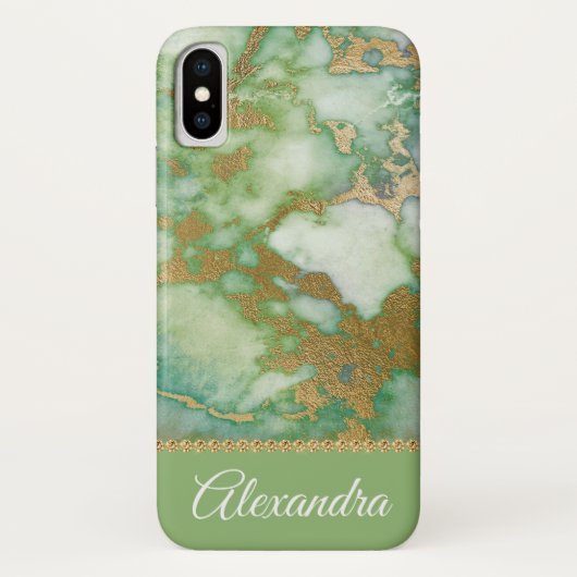 Groen en Goud Marmer Elegant Girly Case-Mate iPhone Case (Achterkant)