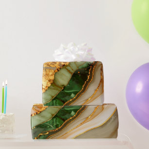 Groen En Goud Marmer Patroon Cadeaupapier