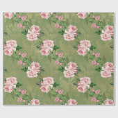 Groen en goud met roze rozen cadeaupapier (Vlak)