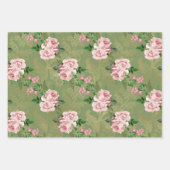 Groen en goud met roze rozen inpakpapier vel (Voorkant 3)