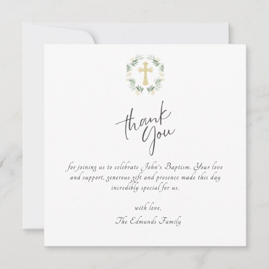 Groen en goud minimalistische doop bedankkaart (Voorkant)