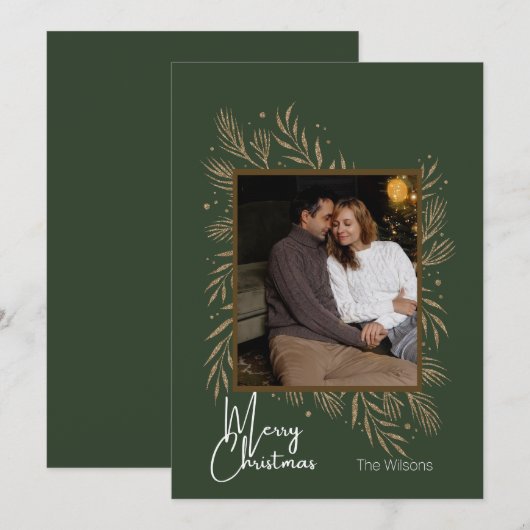 Groen en Goud Minimalistische Kerst Kaart (Voorkant / Achterkant)