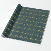 Groen en Goud Mistletoe Patroon Wrapping Papier (Uitgerold)