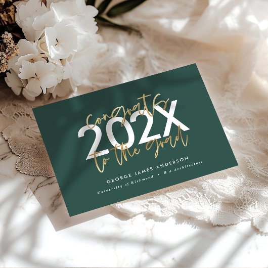 groen en goud modern script stijlvol afstuderen kaart