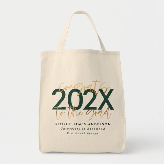 groen en goud modern script stijlvol afstuderen tote bag (Voorkant)