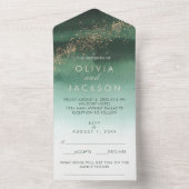 Groen en goud Modern Waterverf Ombre Wedding All In One Uitnodiging (Binnen)