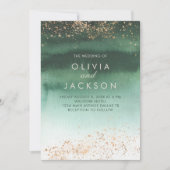 Groen en goud Modern Waterverf Ombre Wedding Kaart (Voorkant)
