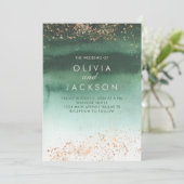 Groen en goud Modern Waterverf Ombre Wedding Kaart (Staand voorkant)