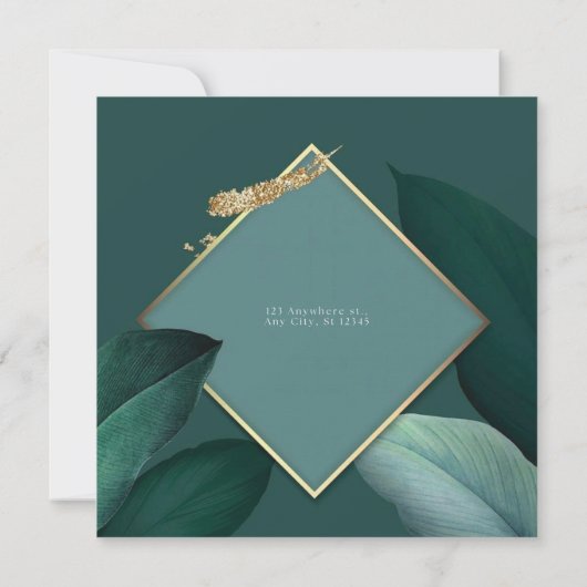 Groen en Goud Moderne Virtuele Huwelijksuitnodigin Kaart (Achterkant)