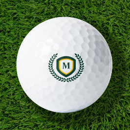 Groen en Goud Monogram Logo Crest Golfballen